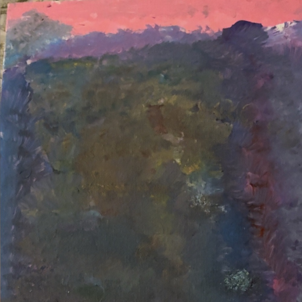 Vibrant Abstract Painting with Pink and Blue Hues